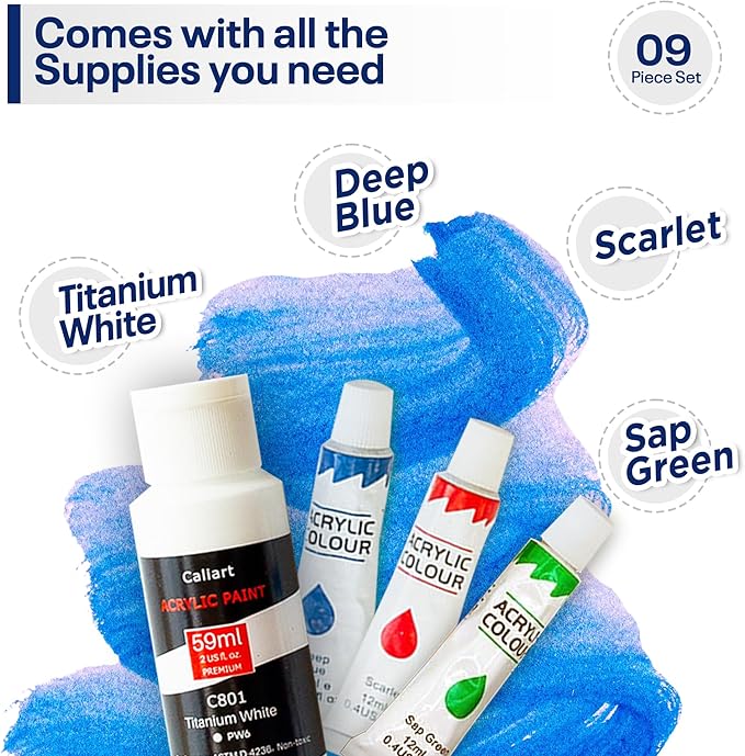 DIY Art Painting Kit for Adults – Learn to Paint Blue Butterfly with Video Tutorials – 9 Pieces Acrylic Paint Set for Kids – Perfect Christmas Gifts for Grandkids, Beginners & Art Lovers