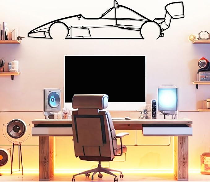 Formula Car metal Wall Art, Sports Car metal Silhouette, Formula Car Lovers Metal Wall Decor, Racing Gifts For Men, Minimalist Sculpture for Garage, Man Cave, Gift for Father's, (Black-45"x12.4" inch)