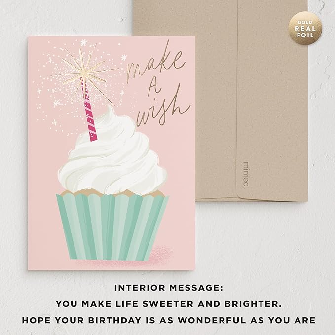 Minted Birthday Greeting Cards Pack, Set of 5, Birthday Cards Variety Pack, Stylish & Curated Folded Happy Birthday Cards with Envelopes, Blank & Messages Inside, Designed by Independent Artists