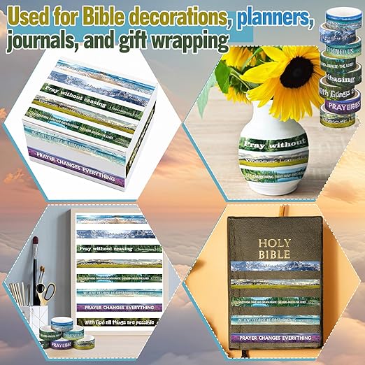 Janlaugh 24 Rolls Christian Washi Tape Gifts Bulk Religious Inspirational Scripture Supplies Bible Verse Tape for Bible Study Journaling Crafting Christmas Stocking Stuffers Gift(Scenery)