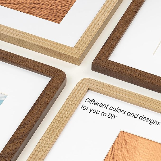 12x16 Picture Frame Set of 3, Solid Oak Wood Photo Frame with Mat for 8.5x11, Round Corner 12 x 16 Matted Picture Frames with Resistant Plexiglass for Wall Mounting or Tabletop, Walnut Color