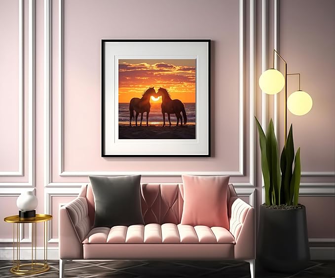 JYXSJYYD Paint by Numbers Kit for Adults Beginner,Sunset Beach Horse Paint by Number Kits Canvas Without Framed,DIY Acrylic Oil Painting Adults Paint by Numbers Kits for Home Wall Decor 16x16 Inch