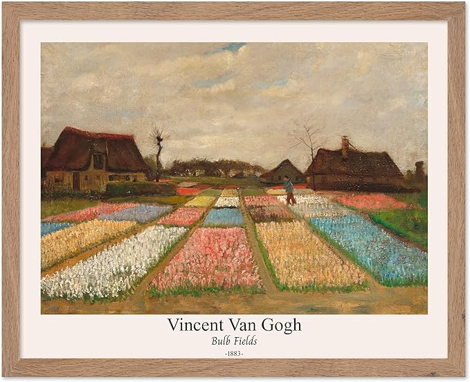 Monem Art Vintage Van Gogh Poster - Retro Bulb Fields Print - Flower Beds in Holland Art - Impressionism Art - Fine Art - Classic Painting Art - Great Bedroom Wall Decor - 11x14 Beige Framed