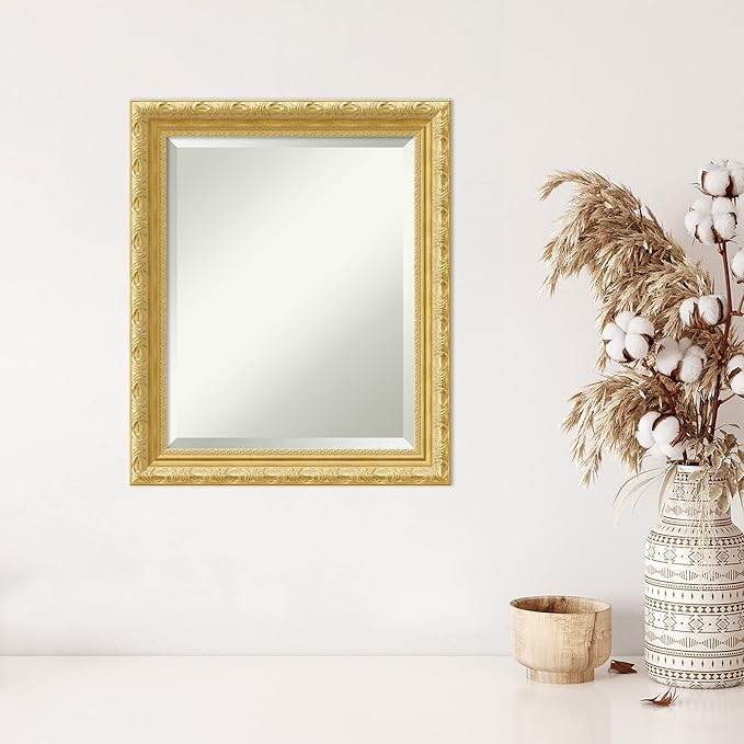 Amanti Art Gold Wall Mirror 24x20 Versailles Gold Rectangle Bathroom Mirror for Wall Decor Living Room, Small Traditional Wood Frame, Hangs Horizonally and Vertically, Bathroom Decor, Beveled Edge