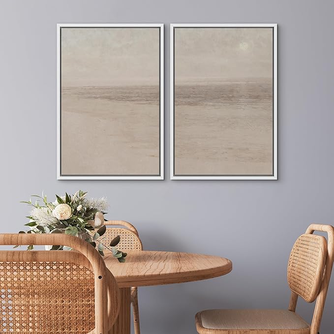 SIGNWIN Framed Canvas Print Wall Art Set Soft Abstract Landscape Cool and Neutral Tones Modern Minimalism Decorative Nordic for Living Room, Bedroom, Office - 16"x24"x2 White