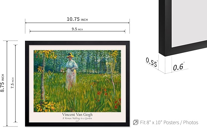 Monem Art Vintage Van Gogh Poster - Retro A Woman Walking In A Garden Print - Impressionism Art - Fine Art - Classic Painting Art - Floral Art - Bedroom or Office Decor - 8x10 Black Framed