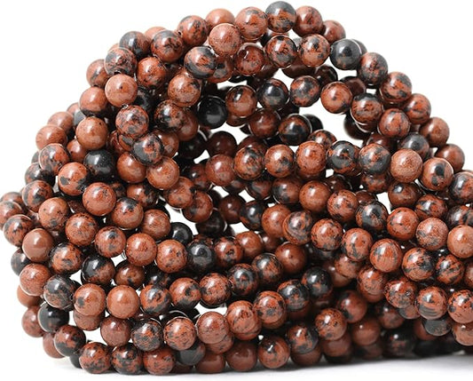 60PCS 6mm Natural Mahogany Obsidian Stone Round Loose Beads for Jewelry Making 1 Strand 15"