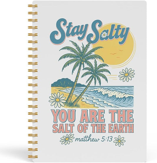 Summer Tropical Beach Christian Spiral Notebook 5.5x8.3in, Stay Salty Religious Bible Verse Journal Notebooks for Note Taking, Beach Lover Gifts, Christian Gifts, Hardcover Notebook Journal