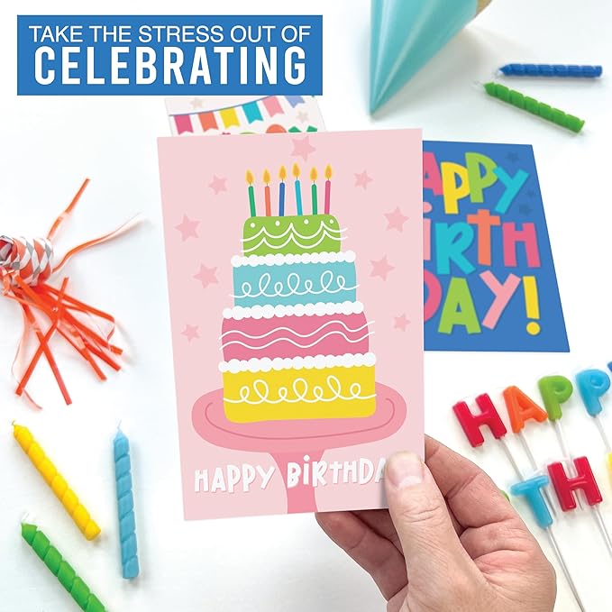 Hadley Designs Happy Birthday Cards Bulk with Envelopes - 54 Assorted Birthday Cards for Kids & Adults, Bulk Greeting Card Pack for Office, Generic Bday Notecards with Envelopes, Designed in USA