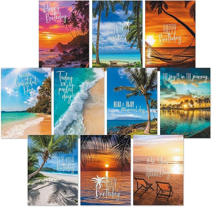 Current Coastal Celebrations Happy Birthday Greeting Card Set - Value Pack of 20 Cards With White Envelopes, 10 Designs, Large 5" x 7" Assortment