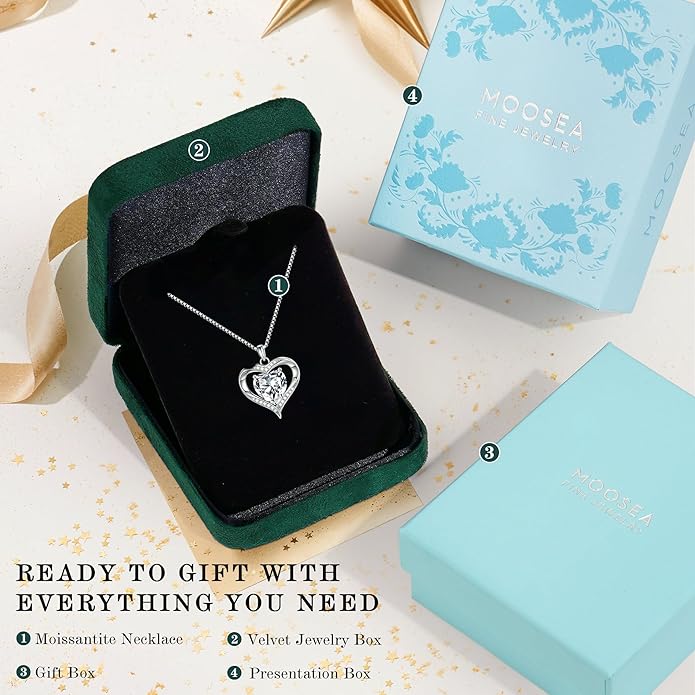 MOOSEA Christmas Gifts for Women Wife, 1-3ct D Color VVS1 925 Sterling Silver Anniversary Birthday Gifts for Women Wife Girlfriend Jewelry Moissanite Necklace