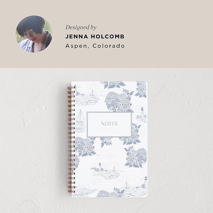 Minted Coastal Toile Notebook, Writing Journal for Notes & Journaling, Durable Paper Cover, Modern, Colorful & Simple Spiral Bound Journal Notebook with 80 Lined Pages, 5.5" x 8.5"