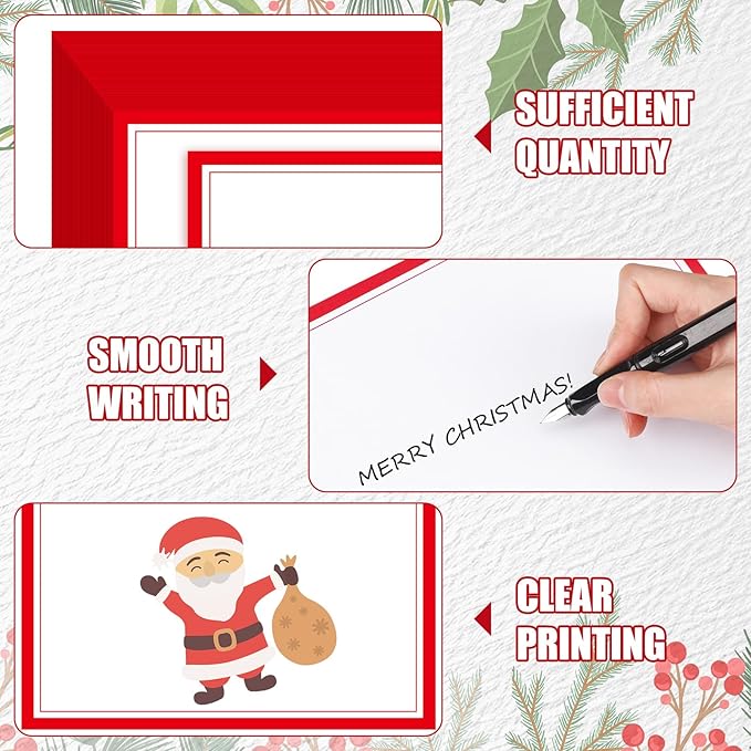 Glenmal 200 Pcs Christmas Stationery Printer Paper 8.5 x 11'' Red Border Letterhead Bulk Letter Size Holiday Writing Paper Letterhead for Xmas New Year Greeting Cards Invitations Business Printing
