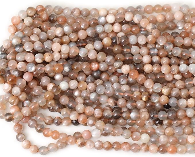 60PCS 6mm Natural Orange Moonstone Gemstone Round Loose Beads for DIY Bracelet Necklace Earrings Jewelry Making 1 String 15 Inches