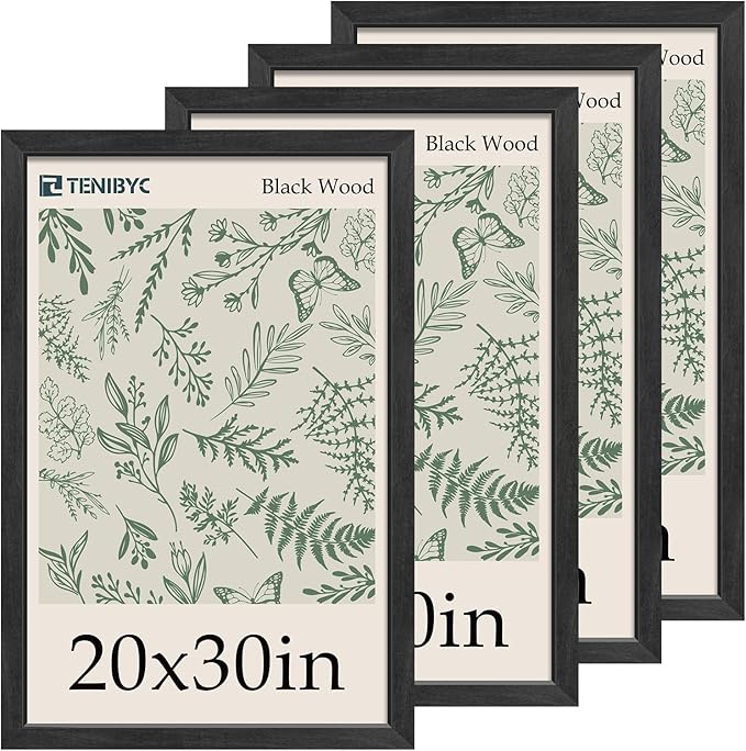 Picture Frame 4 Pack - Solid Wood Poster Photo Frame - Woodgrain Series - Room, Office, Gallery, Studio Display - Wall Hanging