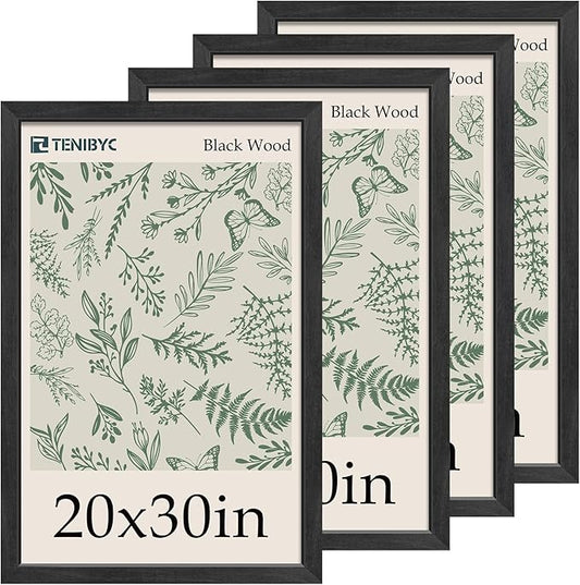 Picture Frame 4 Pack - Solid Wood Poster Photo Frame - Woodgrain Series - Room, Office, Gallery, Studio Display - Wall Hanging