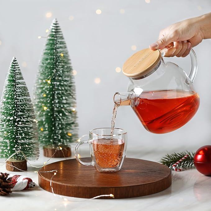 CnGlass Glass Teapot Stovetop Safe,40.6oz Clear Tea pot with Removable Filter Spout,Loose Leaf and Blooming Tea Maker