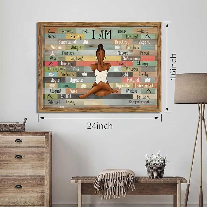 raiqtols Framed Inspirational Canvas Wall Art – Motivational Black Women Picture Prints for Office, Positive Affirmation Artwork Wall Decor for Living Room, Bedroom, Yoga Room – 16x24in