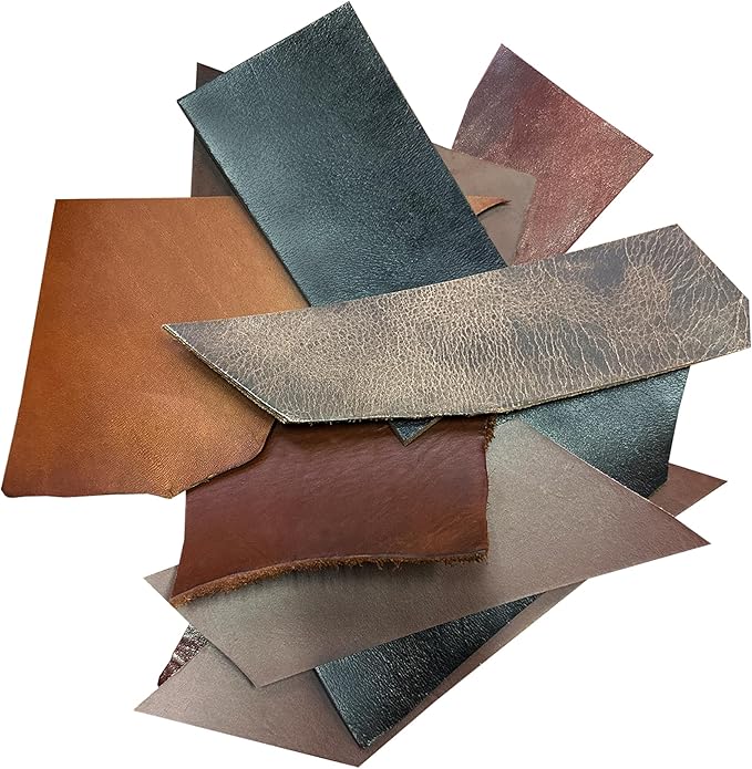 ELW Vegetable Tanned Leather Scraps | 4-6 oz Light Weight | Size: 8 LB | Genuine Cowhide Full Grain Leather Remnants for DIY, Crafting, Leatherworking, Tooling, | Mixed Color Veg Tan Light Weight