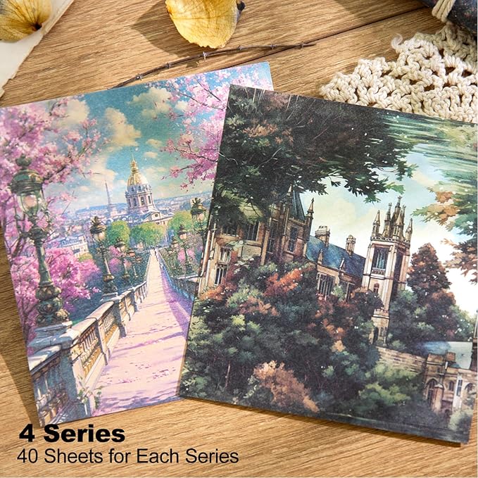 160Pcs Vintage Fantasy Scrapbook Paper, Building Ephemera Pack for Journaling and Junk Journal Supplies, Scrapbooking Kit with Glue Tape