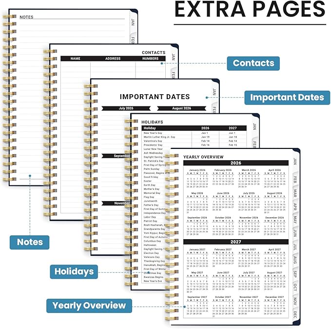 2026 Planner, Weekly and Monthly Planner for Women, January 2026 to December 2026, Pretty Hardcover 2026 Calendar Planner Book with Tabs, Inner Pocket, Spiral Bound, Perfect Office Home School Supplies - 8.5" x 11", Golden Butterfly