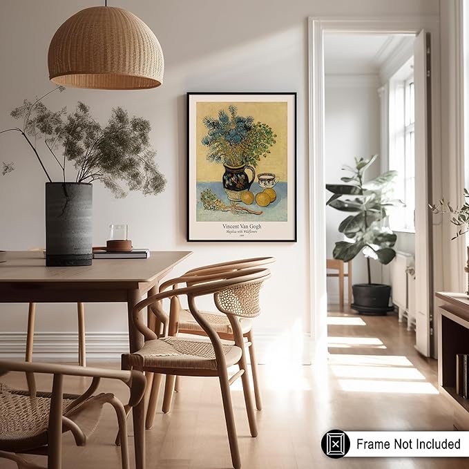 Monem Art Vintage Van Gogh Poster - Retro Majolica with Wildflowers Print - Impressionism Art - Flower Art - Fine Art - Classic Painting Art - Floral Living Room Decor - 11x14 UNFRAMED Wall Art