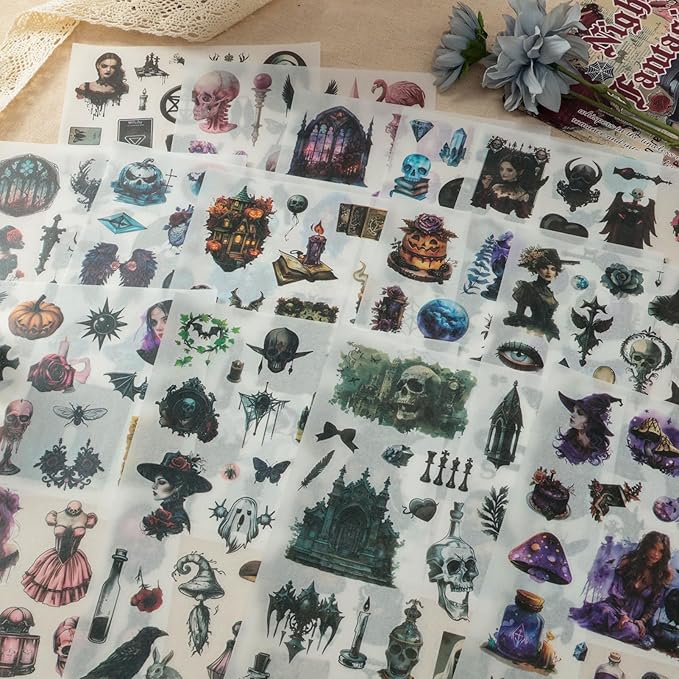 Snycler 2 Books Vintage Scrapbook Stickers 960 Pre-Cut Washi Stickers for Journaling Journal Sticker and Halloween Ghost Pumpkin Designs for Adults Scrapbooking Supplies