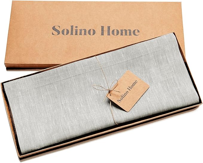 Solino Home Linen Table Runner 72 Inches Long - Athena, 100% Pure Linen Oyster Grey 14 x 72 Inch Table Runner for Dining, Spring, Easter
