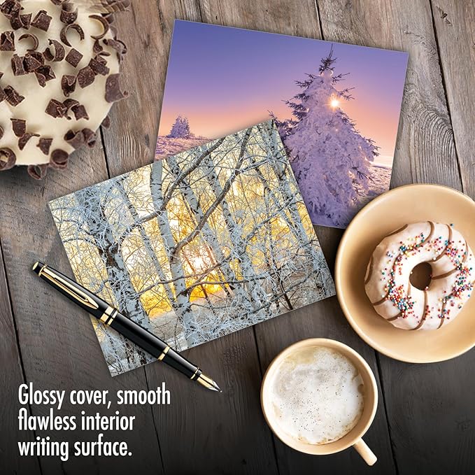 The Best Card Company - 20 Landscape Nature Note Cards Blank (4 x 5.12 Inch) (10 Designs, 2 Each) - Winter Sunrise AM6655OCB-B2x10