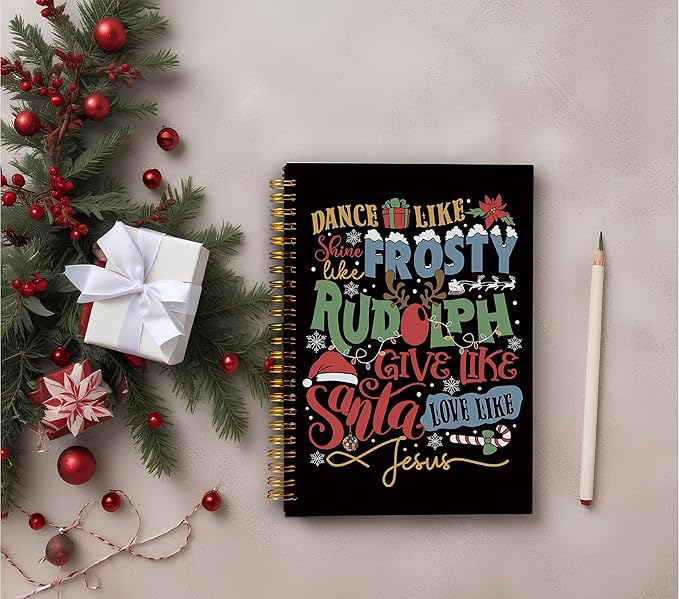 Dance Like Frosty Love Like Jesus Christmas Notebook, Inspirational Christmas Journal, Christmas Office Gifts for Coworkers, Christmas Composition Notebook, Spiral Notebook 5.5x8.3 Inch
