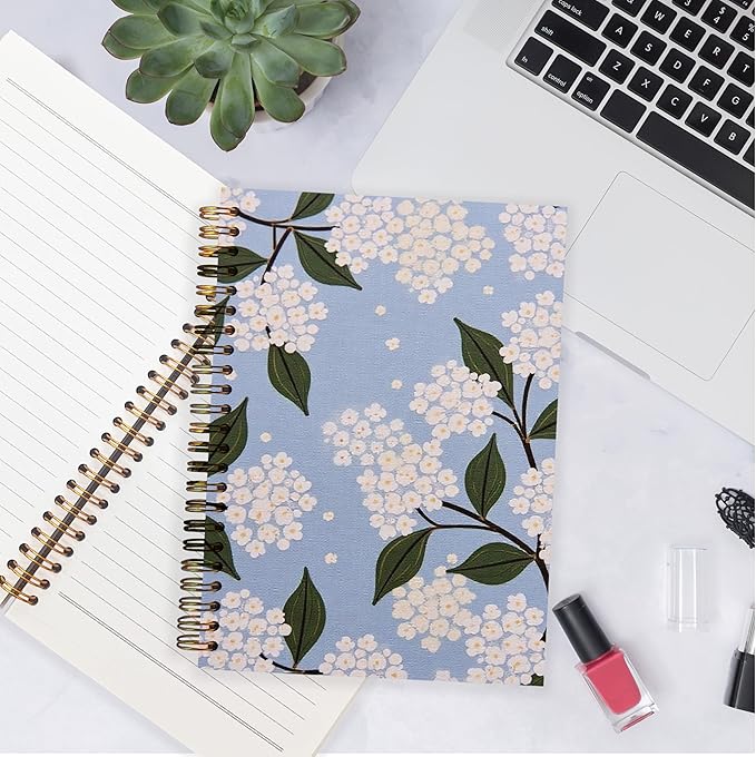 Blue Hydrangea Floral Notebook, Floral Notebook Journal Journaling for Note Taking, Aesthetic Spiral Notebook Journals for Writing, Spiral Notebook 5.5x8.3 Inch