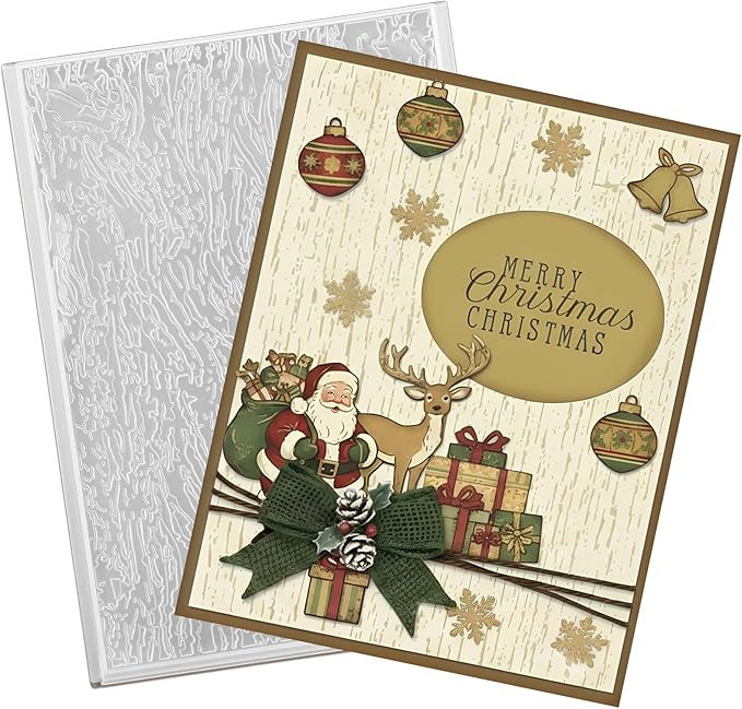 Geiserailie 1 Pcs Embossing Folders Embossing Machine Template Paper Card Folders for Christmas Card Making DIY Flower Scrapbook Photo Album Craft Decoration 5.9 x 4.1 Inch (Wood Grain Style)