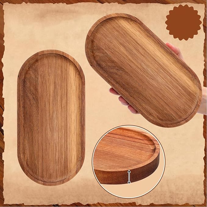 Wood Serving Trays 12x5.5 Inch Charcuterie Boards Oval Wooden Plates Wood Serving Platter Cheese Dinner Plates Bulk for Dessert Snack Bread Fruit Appetizer Dishes (12" x 5.5"_2 Pack)