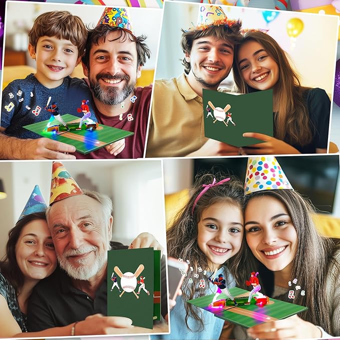GREETING ART Musical Baseball Birthday Card, Birthday Card With Music and Lights, Baseball Pop Up Card, Happy Birthday Card for Son, Men, Dad, Hsuband, Baseball Lovers