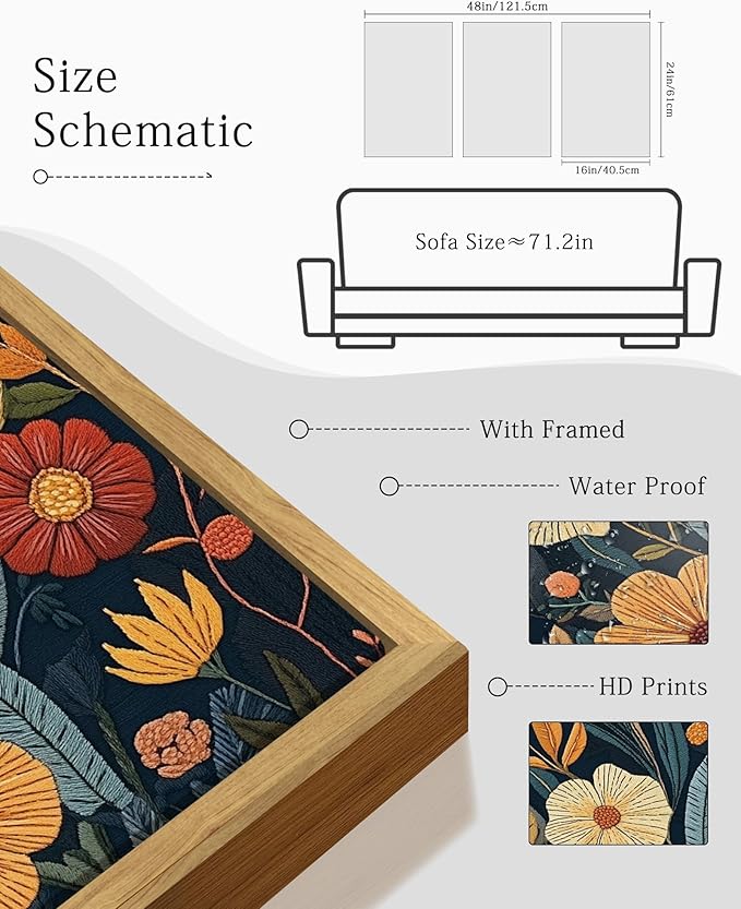 KUVIOKE Vintage Flower Framed Wall Art Colorful Boho Floral Wall Decor Botanical Retro Wildflower Modern Artwork Bedroom Living Home Decor 16x24in (Natural Framed)