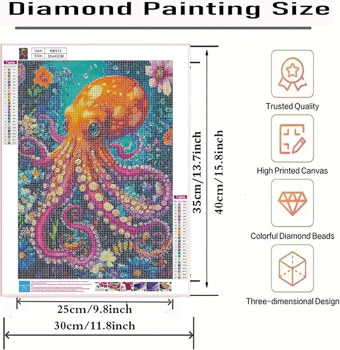 CSZPPQAF 5D Diamond Painting Kits for Adults, Octopus Animal Diamond Art Kits for Adults Beginner, DIY Full Drill Gem Art Paint by Diamonds Dots Crafts Kits for Home Decor 12x16 Inch