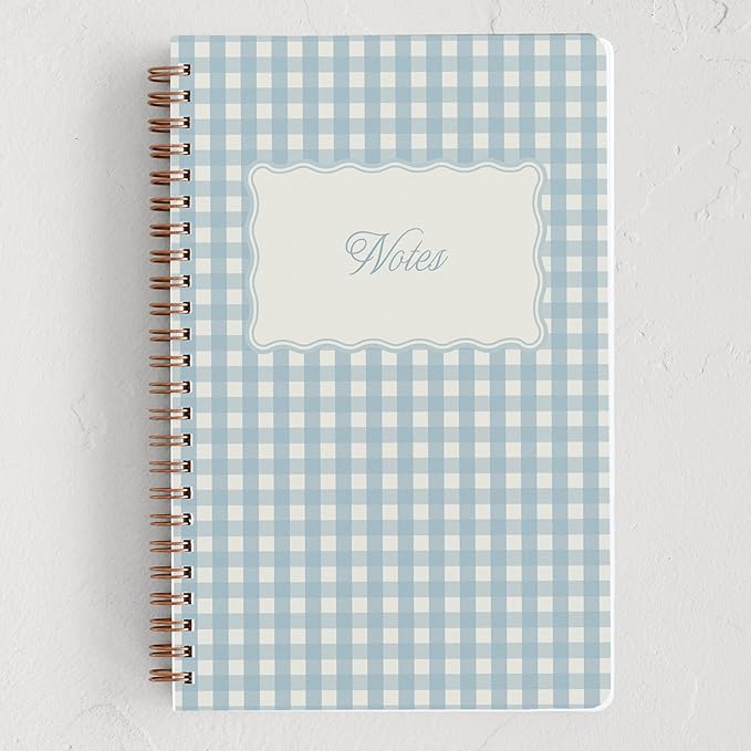 Minted Scalloped Gingham Notebook, Writing Journal for Notes & Journaling, Durable Paper Cover, Modern Aesthetic Colorful & Simple Spiral Bound Journal Notebook with 160 Lined Pages, 5.5" x 8.5"