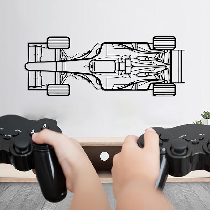 Formula Car Metal Wall Art, Sports Car Metal Silhouette, Formula Car Lovers Metal Wall Decor, Racing Gifts For Men, Minimalist Sculpture for Garage, Man Cave, Gift for Father's, (Black-40" x 11" inch)
