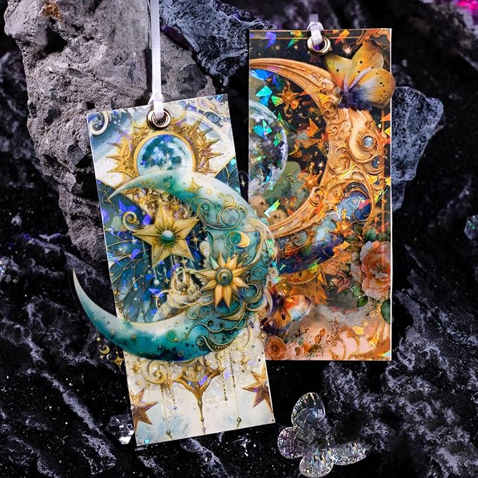 30 Sheets Holographic Fantasy Star Moon Scrapbook Paper - Self Adhesive Shiny Mysterious Starry Night Scrapbook Washi Stickers for Junk Journal Supplies,Planner,Album Craft Supplies