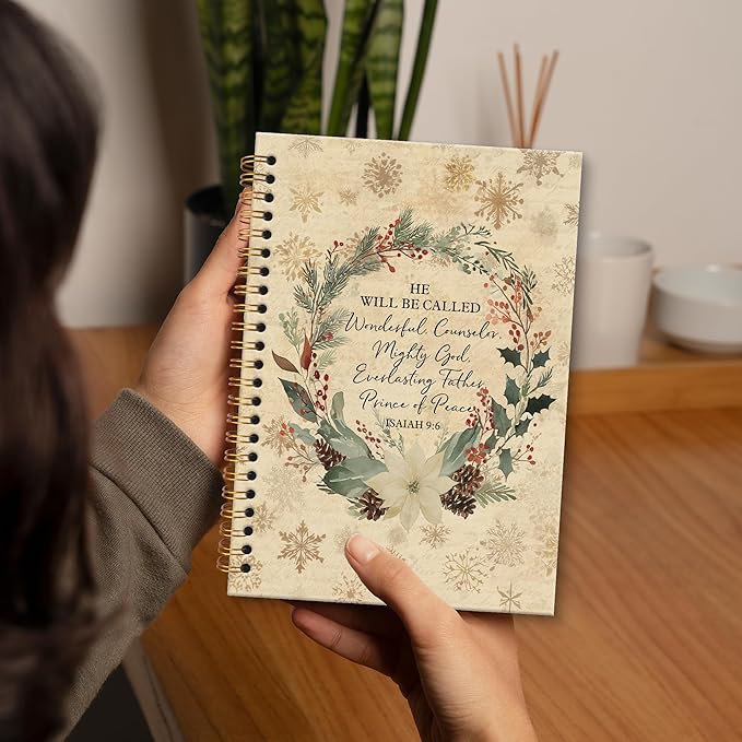 XNXLDYLH Vintage Christian Christmas Wreath Notebook Journal, Isaiah 9:6 Church Spiral Notebook, Bible Study Prayer Journals Notebooks, Christmas Christian Office School Supplies Gifts, 5.5x8.3 Inch