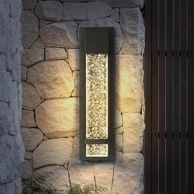 ASD LED 18" Bubble Glass Wall Light Fixture, Outdoor Dusk to Dawn Sconce | 3CCT, Waterproof, Photocell, ETL Listed | 12W 500LM 3000-5000K 120V | Exterior Lantern, Porch Lighting | Black
