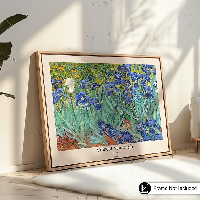 Monem Art Vintage Van Gogh Poster - Retro Irises Print - Impressionism Art - Floral Art - Fine Art - Flower Art - Classic Painting Art - Aesthetic Living Room Wall Decor - 24x32 UNFRAMED Wall Art