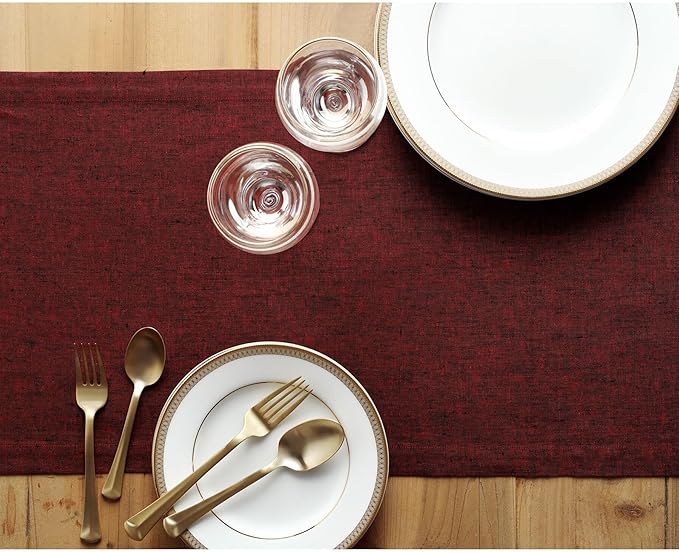 Solino Home Linen Red Garnet Table Runner 156 Inches Long - Athena, 100% Pure Linen 14 x 156 Inch Table Runner for Valentines, Winter