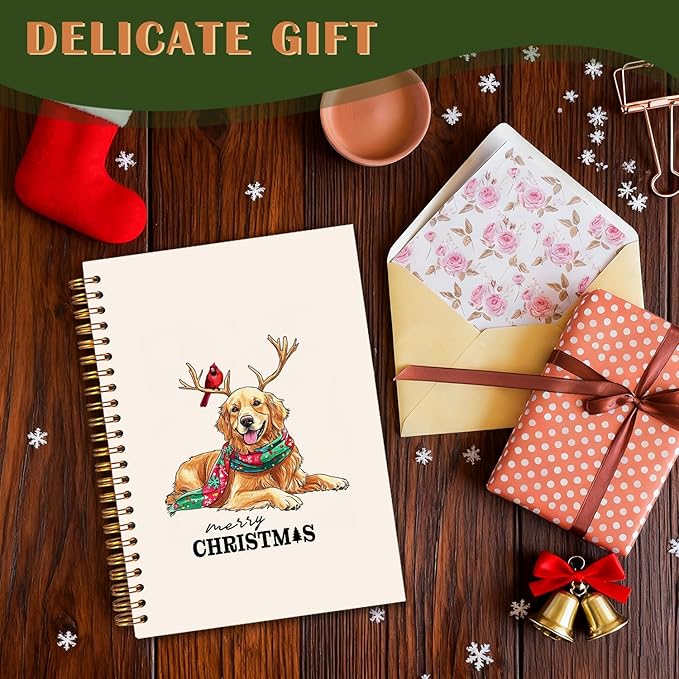 Exqcom Christmas Golden Retriever Spiral Notebook Gifts, Golden Retriever Lover Gifts Journal for Women, Christmas Cardinal Funny Dog Hardcover Notebook Journal Office School Supplies, 5.5x8.3 Inch