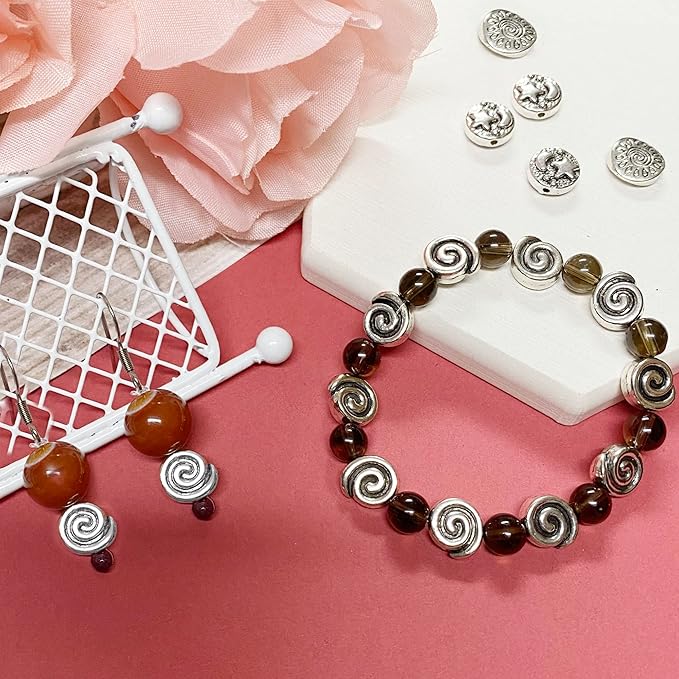 Tibetan Silver Spacer Beads for Jewelry Making - Flat Beads for Necklace, Earring & Bracelet Making Kit - Bulk 77pcs Silver Jewelry Set 8mm