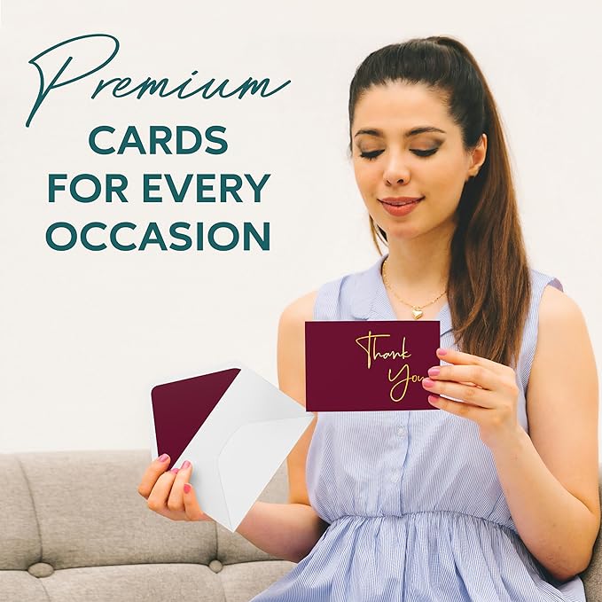 VNS Creations Gold Foil Thank You Cards With Envelopes Bulk Set & Stickers - 100 Pack 4x6 Blank Thank You Notes Box Set - Large Note Card Small Business, Wedding, Baby Shower & Bridal Shower - Wine