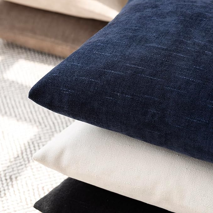 Foindtower Pack of 2 Soft Textured Throw Decorative Pillow Covers Square Accent Solid Cushion Cover Cozy Farmhouse Pillow Case with Zipper for Couch Sofa Bedroom Living Room 18x18 Inch, Navy