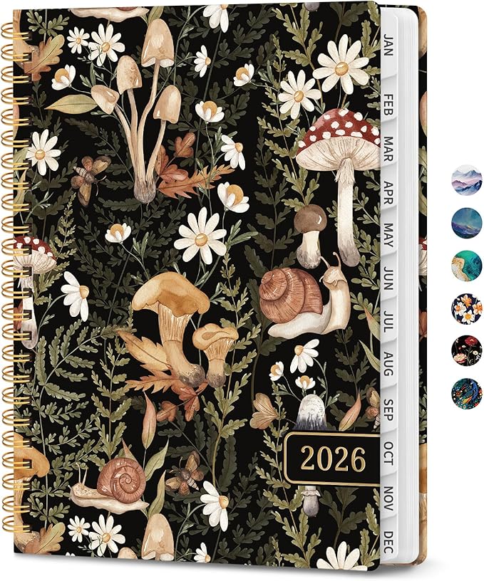 2026 Planner, Monthly and Weekly Calendar Planner for Women, Jan 2026 - Dec 2026, Hardcover Pretty 2026 Agenda Planner Book with Tabs, Spiral Bound, Perfect for School Office Home Supplies, 8.5" x 11" - Mushroom