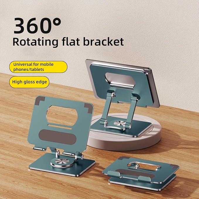 iPad Stand for Desk, Tablet Holder with Thickened 360° Rotating Base Dual Rod Adjustable Aluminum Stand for All 4-12.9’’ iPad Surface Samsung Phone Tablet Kindle E-Reader and More, Space Gray