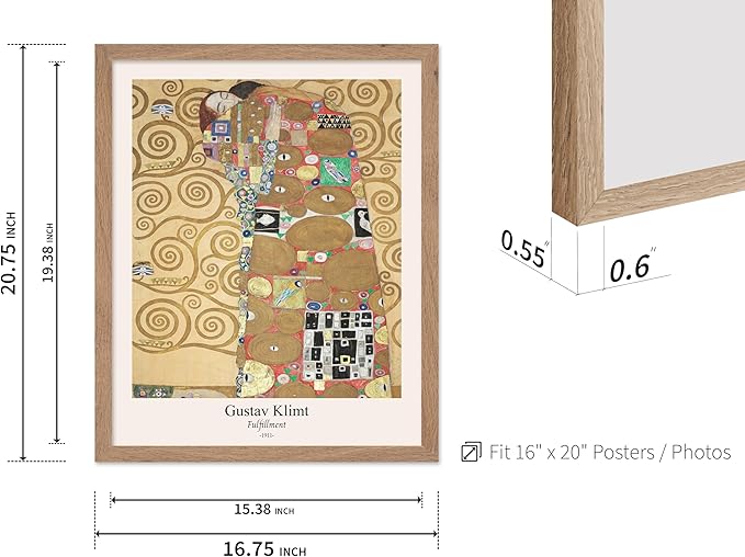 Poster Master Vintage Gustav Klimt Poster - Retro Fulfillment Print - Art Nouveau - Abstract Art - Symbolism Art - Aesthetic Art - Classic Painting - Living Room Wall Decor - 16x20 Beige Framed
